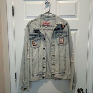 Vintage Wash Denim Jacket with Western Patches